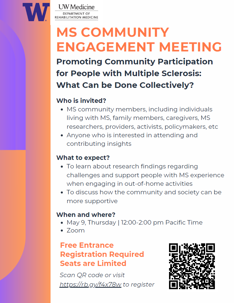 @UWRehabMed researchers recently explored barriers that people with #MS experience outside of their homes. 🏡

Interested in hearing what they found? Check out the #CommunityEngagement meeting coming up on May 9th! 

@UWMedicine