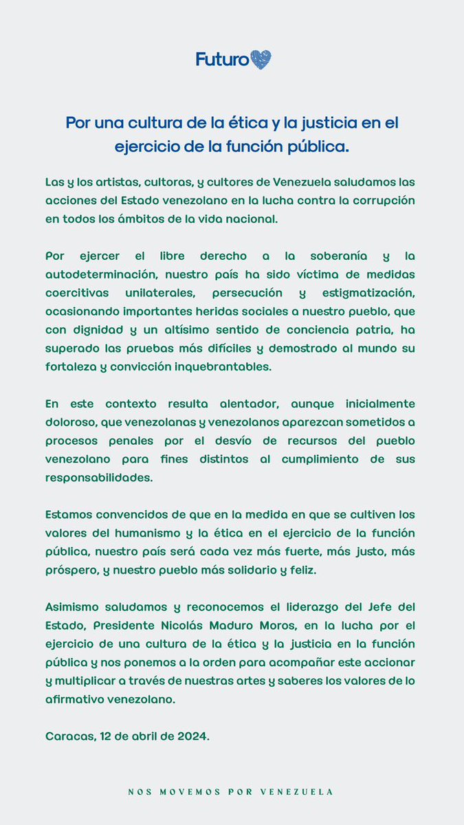 #DeInterés || #VenezuelaValiente || #Comunicado || Por una cultura de la ética y la justicia en el ejercicio de la función pública.

👇👇👇👇👇👇👇👇 👇👇👇👇👇