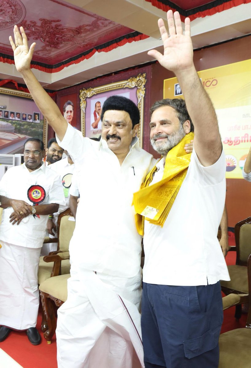 The bond between Sh. @RahulGandhi ji and Thiru @mkstalin is not a mere bond between two politicians, it is a meeting of two great ideologues, who are standing as the vanguard against fascism and dictatorship in India today.