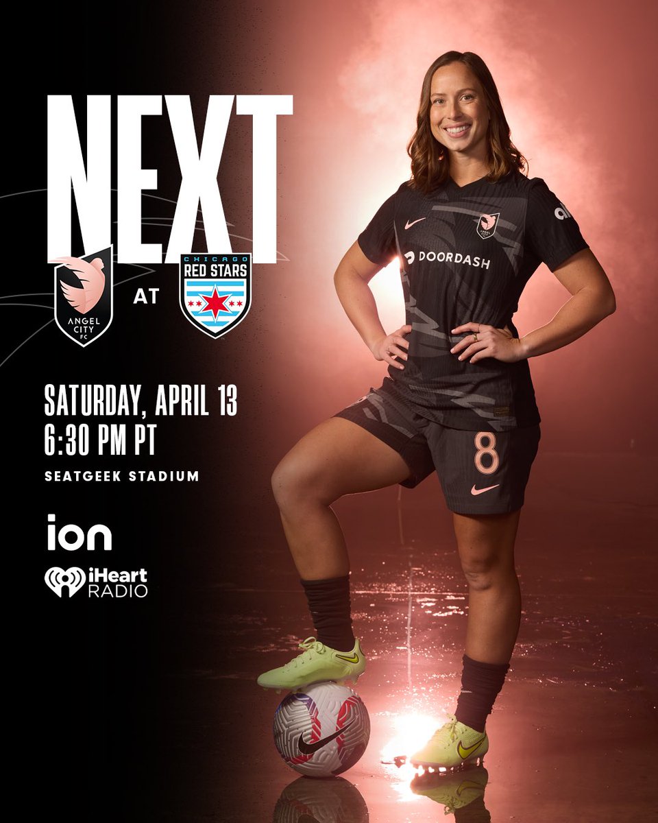 On the road again! 🗓️ Saturday, 4/13 🆚 Chicago Red Stars 📍 SeatGeek Stadium 🪅 5:30 PM PT - Watch party starts at @WatchAtToms ⚽ 6:30 PM PT - ACFC Kickoff Tune in: 📺 ION 📺 NWSL+ (INT’L) 📻 @iHeartRadio (ENG) angelcity.com/tunein #Volemos | #NWSL | #CHIvLA | #AngelCityFC