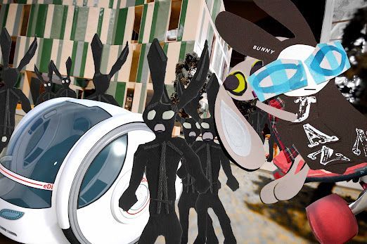 The Wabbit and Lapinette soared into what looked like a cloudy sky, but it was another dimension. They looked down. The world was occupied by Agents of Rabbit. 'Oh no!' exclaimed Lapinette. 'They seem to have the upper paw here.' IN Follow the Wabbit followthewabbit.com