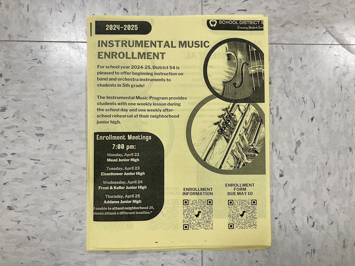 4th graders got to hear and learn about the instruments for Band and Orchestra. Look for this handout coming home today! 🎶 #DooleySuperpowers