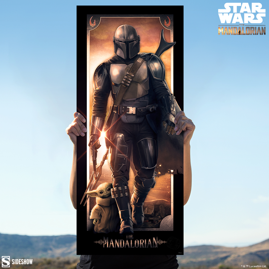 side.show/mi9e0 Din Djarin™ heads off for his next adventure, with Grogu™ at his side, in the Star Wars™: The Mandalorian Fine Art Print by @turksworks. Inspired by the Disney+ series Star Wars: The Mandalorian, this print is available NOW! #StarWars #TheMandalorian