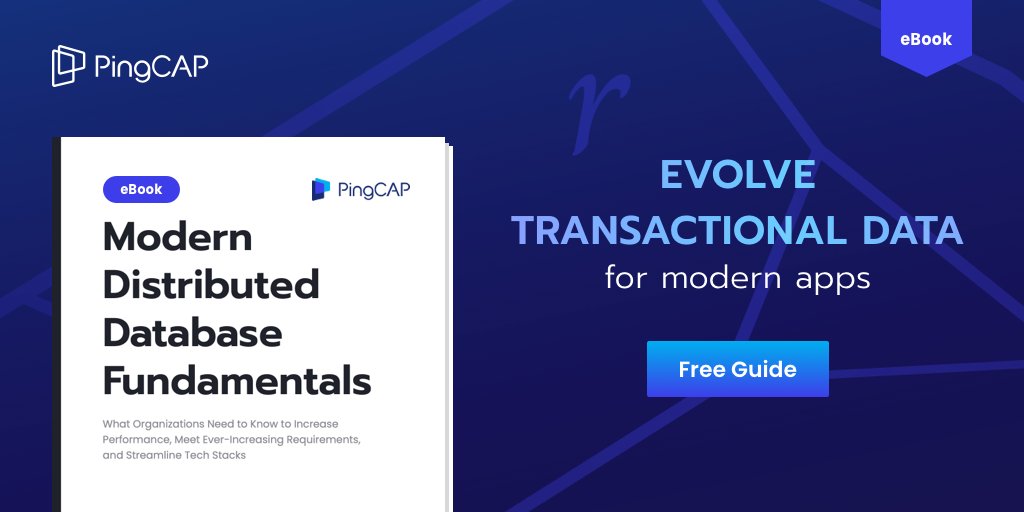 Discover 🔎 Modern Application Excellence with Distributed SQL. Get the eBook 📘 that unveils the fundamentals of distributed SQL architectures. Learn how distributed SQL databases accelerate modern app development 🏎️. Download today! #DistributedSQL social.pingcap.com/u/jia1Zq