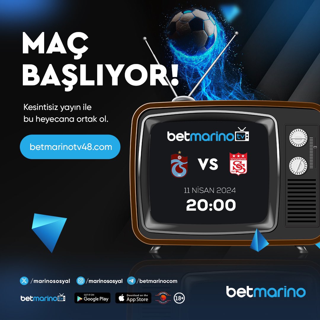 🔥 Süper Lig Betmarino’da izlenir! 🔵 Üçüncülük yarışında olan Trabzonspor, evinde Sivasspor’u ağırlıyor. 📺 Kesintisiz Maç Yayını Betmarino TV’de! Yayın> 🔗 betmarinotv48.com ℹ️ Sitemize 7/24 kesintisiz erişim için: betmarino.link/guncel 📲 Mobil uygulamamız:…