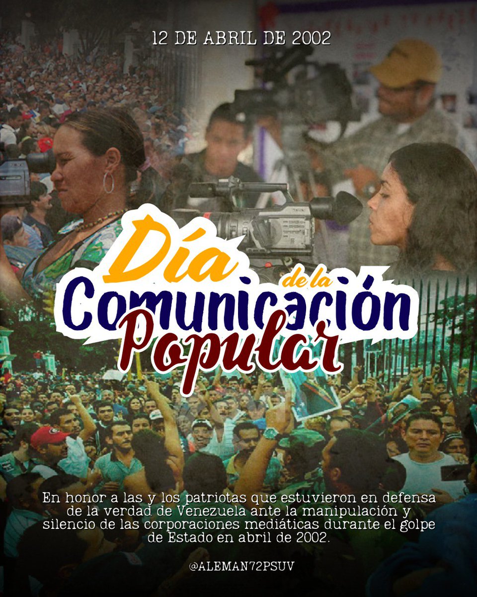 Un día como hoy #12abr conmemoramos la labor de los Comunicadores Populares junto al pueblo cuando hicieron frente al golpe fascista y silencio informativo que se generó durante el 11, 12 y 13 de abril de 2002. #VenezuelaValiente #12Abril