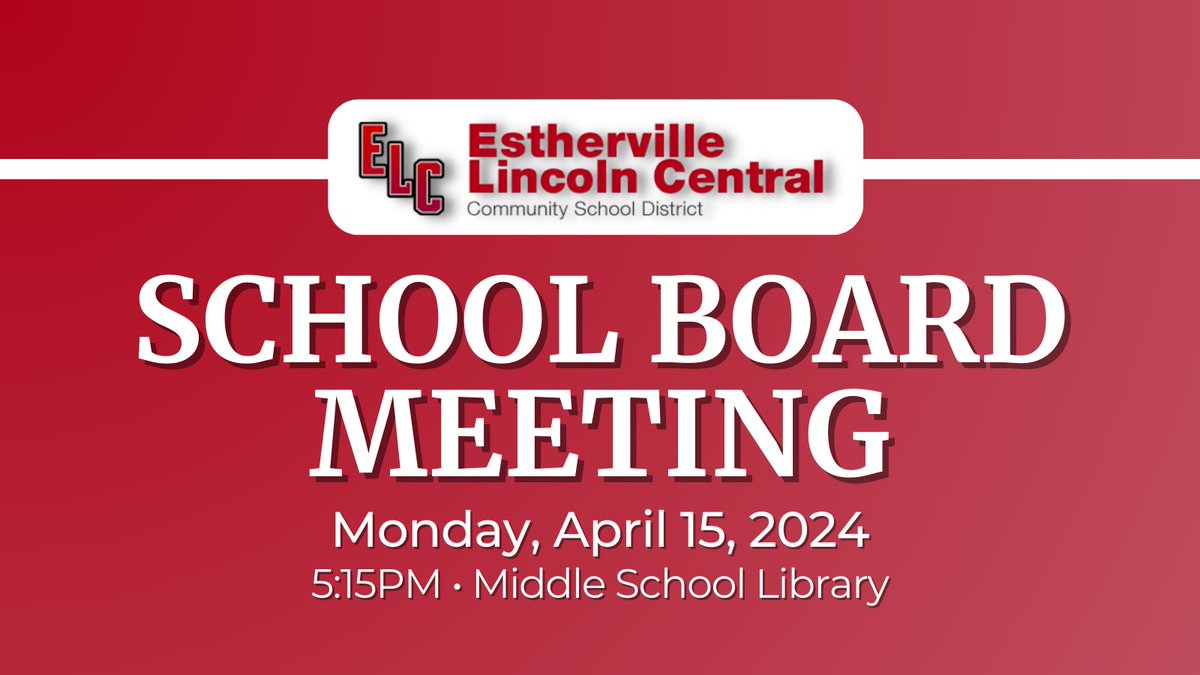 Our next School Board Meeting will be held on Monday, April 15, at 5:15pm in the Middle School Library. This meeting is open to the public.