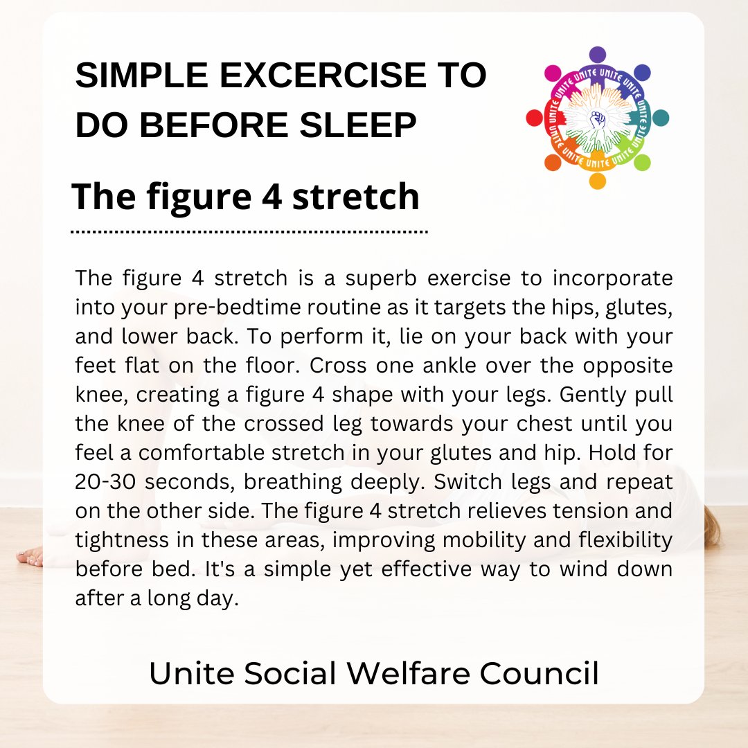 The figure 4 stretch is a superb exercise to incorporate into your pre-bedtime routine as it targets the hips, glutes, and lower back.

#figure4stretch #hipopener #glutestretch #lowbackrelease #prebedtimestretch #improveflexibility #increasemobility #releasetension  #uswc