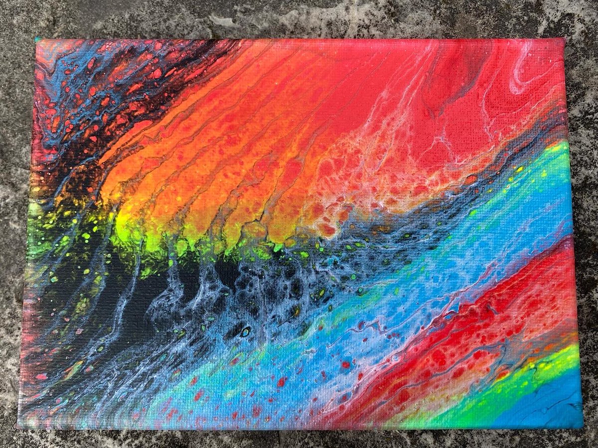 5x7” neon rainbow acrylic pour painting for sale! martianhearth.etsy.com/listing/169952…