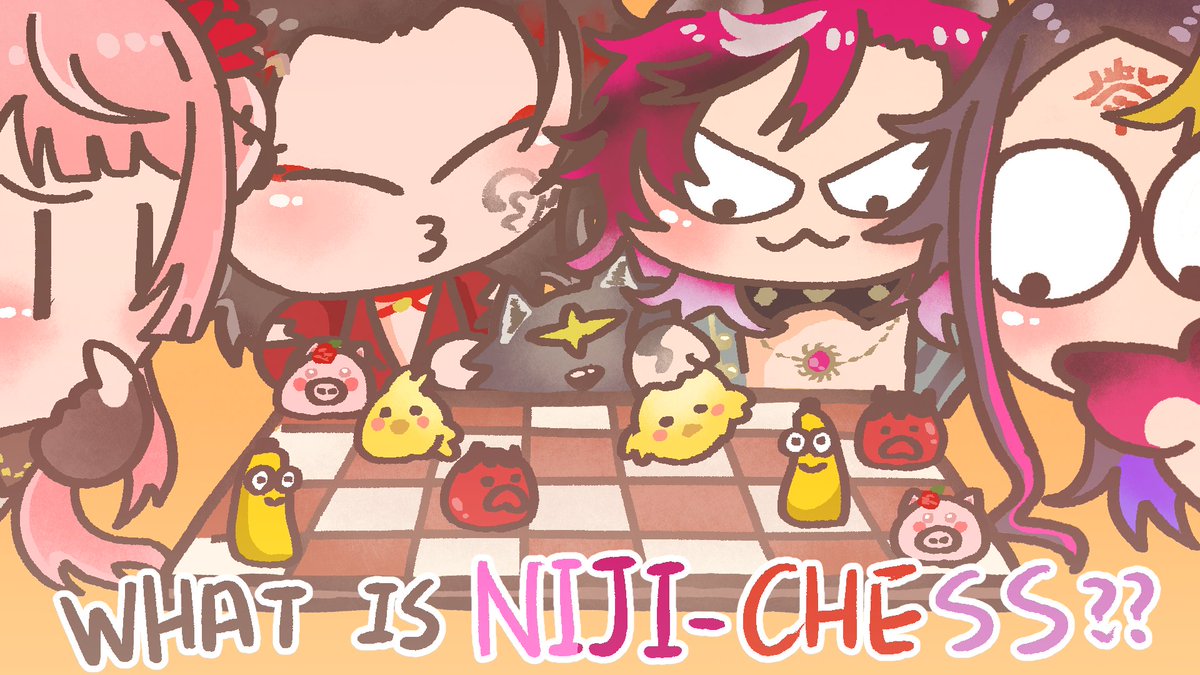 Imagine if Vox invented chess. and then Rosemi reinvented chess. then Shu tried fixing it. then I broke it again! ♟️- - - - 🌹👹🐣👟 [NIJI-CHESS] colllab w/ Rosemi, Vox, Doppio, Shu! #DropsTonight @ 6PM EST / 7AM JST 🌹👹🐣👟- - - -♟️ art by @/lileynTW youtube.com/live/CcmImjPdq…