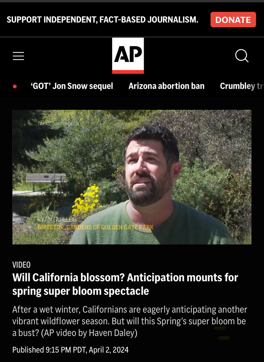 The Gardens director of collections & conservation Ryan Guillou recently talked with @apnews about wildflower season! See the full clip and learn more: apnews.com/video/californ…