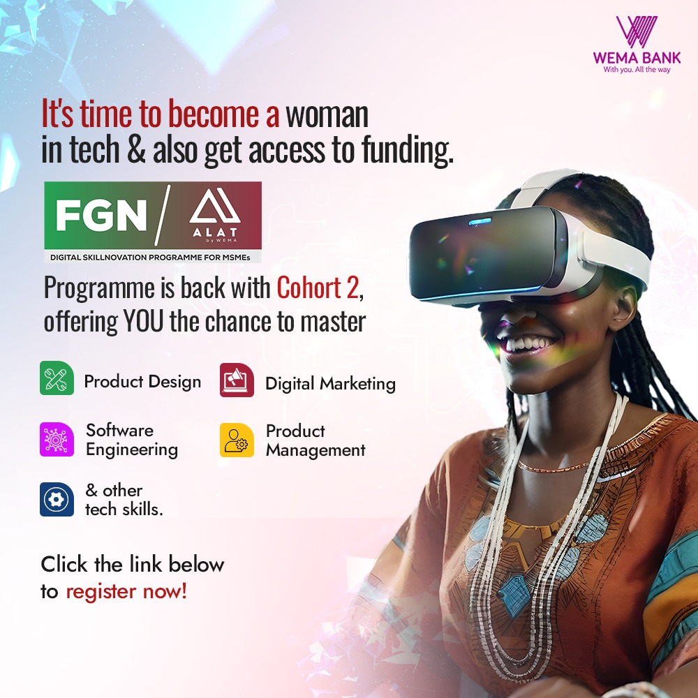 You still have a chance to equip yourself with a tech skill. So what are you waiting for? Click the link to register fg-skillnovation.alat.ng #wemabank #FGSkillnovationprogramme #ALATbyWema