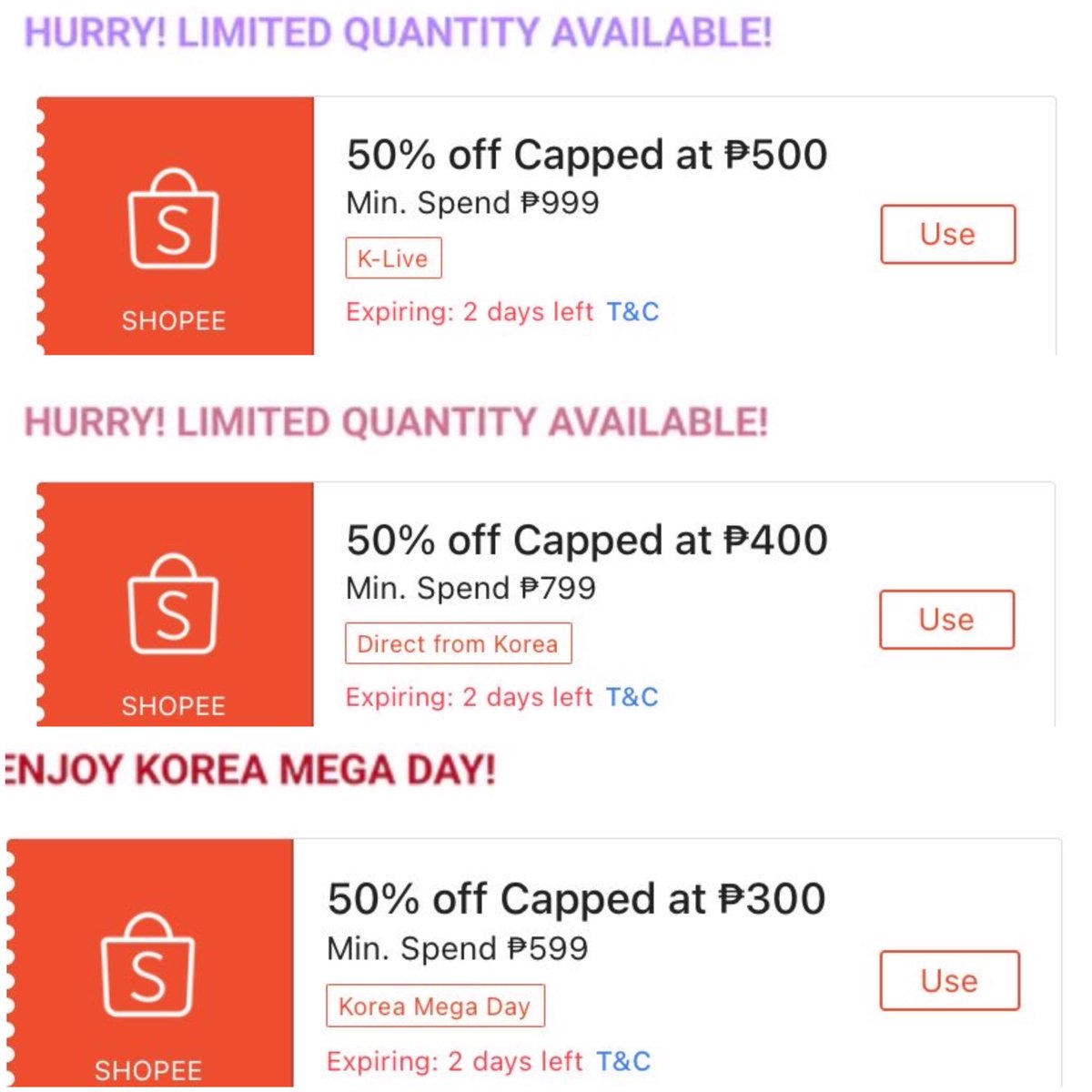KOREA MEGA DAY & KLIVE VOUCHERS! 🇰🇷

claim here:
₱500 off: shope.ee/8A9Jzjqwsz
₱400 off: shope.ee/2VUxFW3Cni
₱300 off: shope.ee/6AOFbawwMq

use here: shope.ee/qMYcFRn9v

REPOST TO SPREAD! will give pagc@sh sa lucky sharers!!
