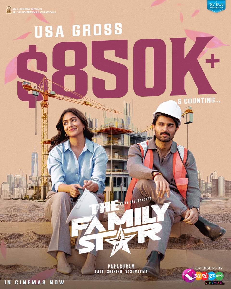 The magic of #TheFamilyStar knows no bounds! The USA gross is at $850K+, and it’s clear that families across the USA can’t get enough of this enchanting film! 😍🥳 Overseas by @sarigamacinemas #VijayDeveraKonda #MrunalThakur @SVC_official