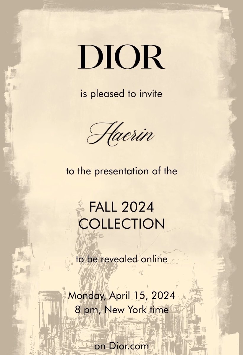 120424 | [📢] Haerin 15 Nisan Türkiye saatiyle gece 03.00’te Dior’un New York’taki Sonbahar 2024 Koleksiyonuna katılacak. #NewJeans #뉴진스 #HAERIN #해린