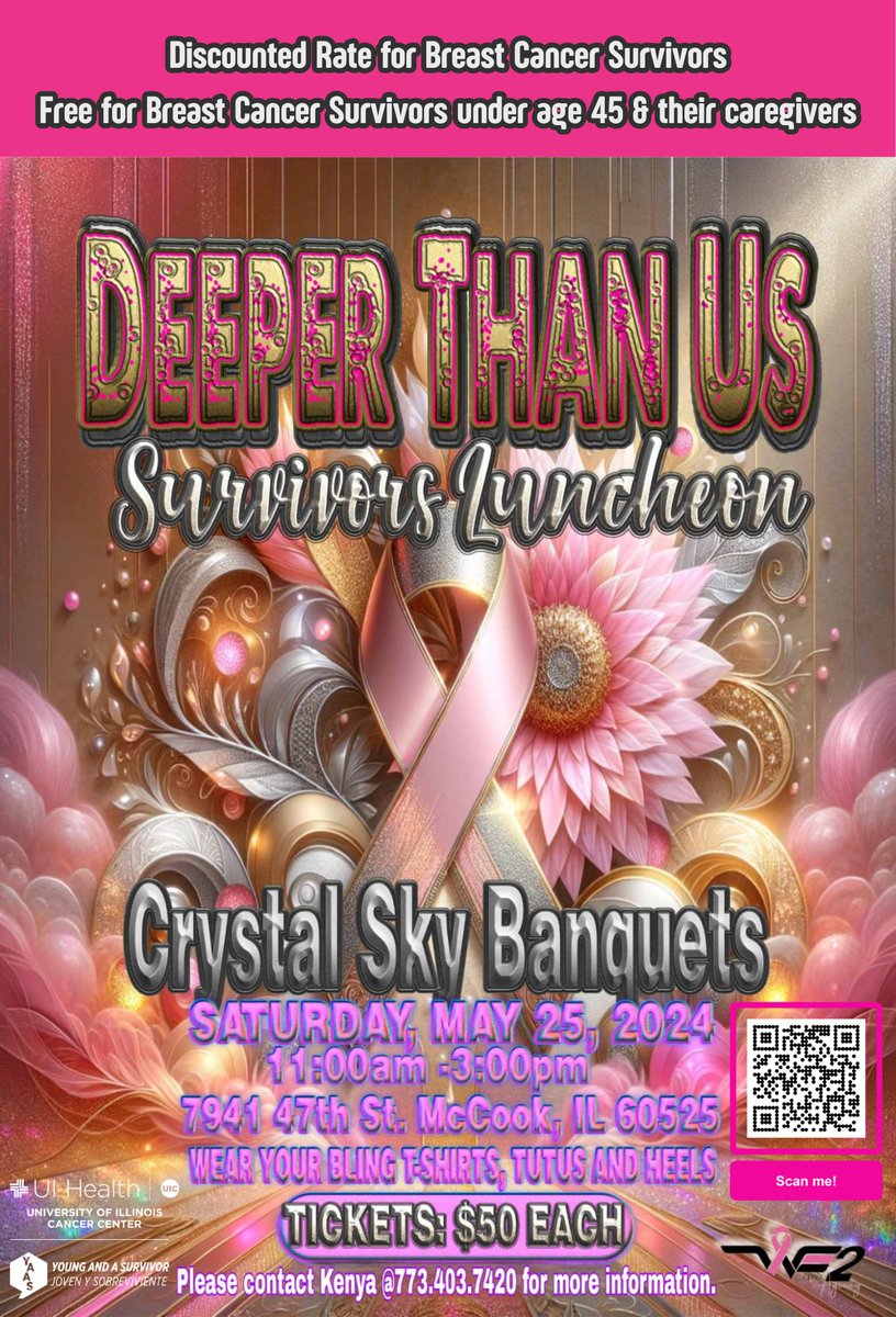 Put on your bling t-shirts, tutus, and heels and connect with the Chicago breast cancer community at DEEPER THAN US, a luncheon hosted by WeCare2Agency and YAAS!

DATE: SATURDAY, MAY 25th
TIME: 11 AM - 3 PM
LOCATION: 7941 47th ST, MCCOOK, IL 60525

REGISTER NOW - link in bio