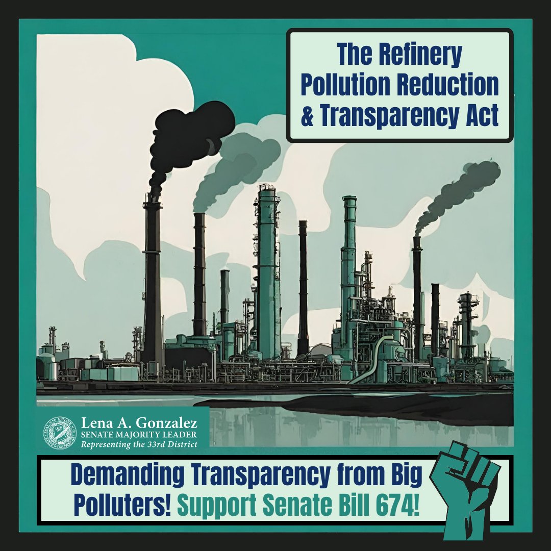 California's refineries are endangering ⚠️ #FencelineCommunities with ❌toxic chemicals. Take action now by supporting Senate Bill 674 to demand transparency & accountability⚖️from big polluters!✊🏾 Learn more➡️bit.ly/SB674Facts @EYCEJ @CMNTYPARTNERS