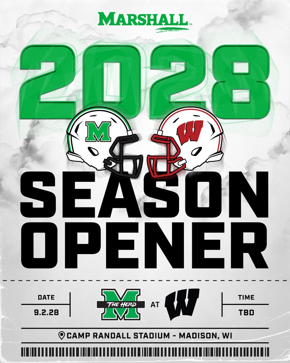 (𝙃𝙚𝙧𝙙) 𝙊𝙣 𝙒𝙞𝙨𝙘𝙤𝙣𝙨𝙞𝙣! Marshall Football has signed a contract to open the 2028 season against Wisconsin. The game will be played Sept. 2, 2028 at Camp Randall Stadium. #WeAreMarshall 🔗: bit.ly/HerdWisconsin2…