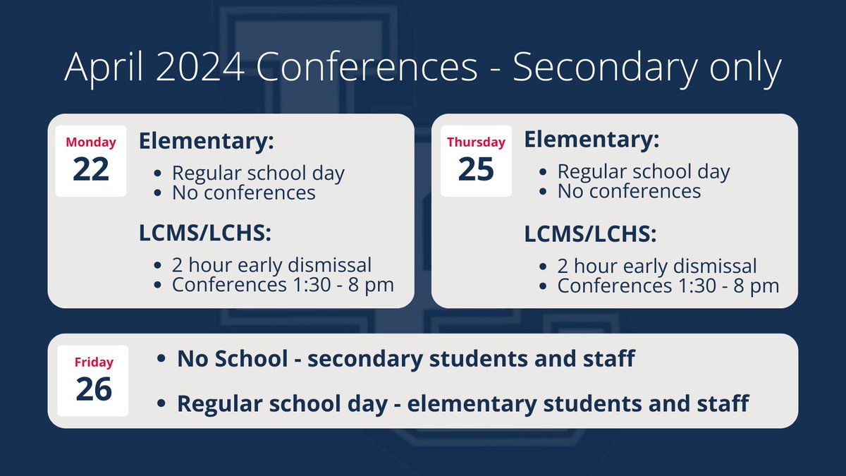 Families of secondary students - sign up for Trimester 3 conferences is now open! There will NOT be conferences for elementary students this trimester. That is a change from past years. More details on our webpage: trst.in/Ew3idc #InspiringExcellenceLC #LCTitans