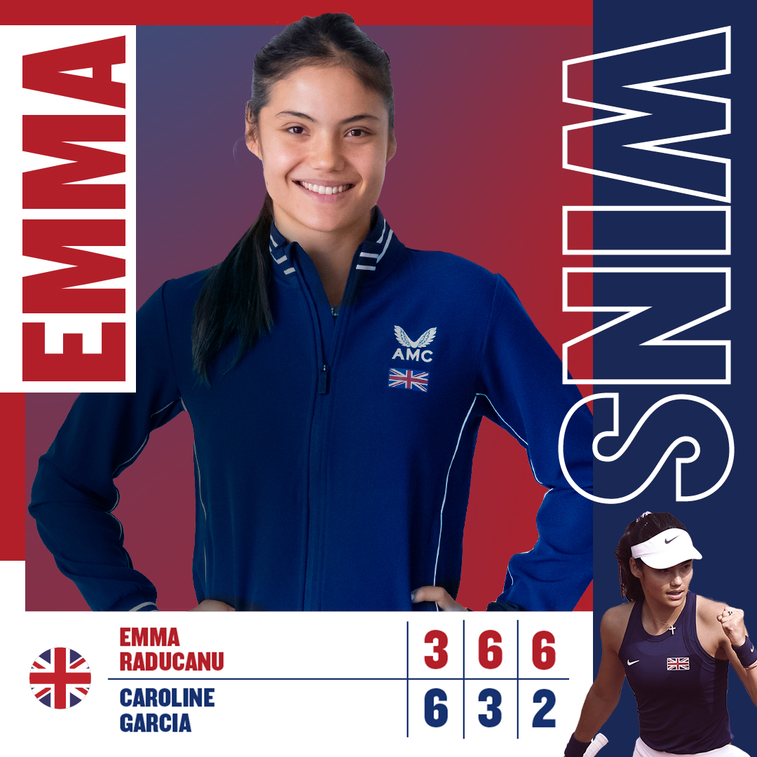 SENSATIONAL!!! 🔥 @EmmaRaducanu charges back to win a 3-set thriller and level the tie for the Lexus GB @BJKCup Team! #BackTheBrits 🇬🇧 | #BJKCup