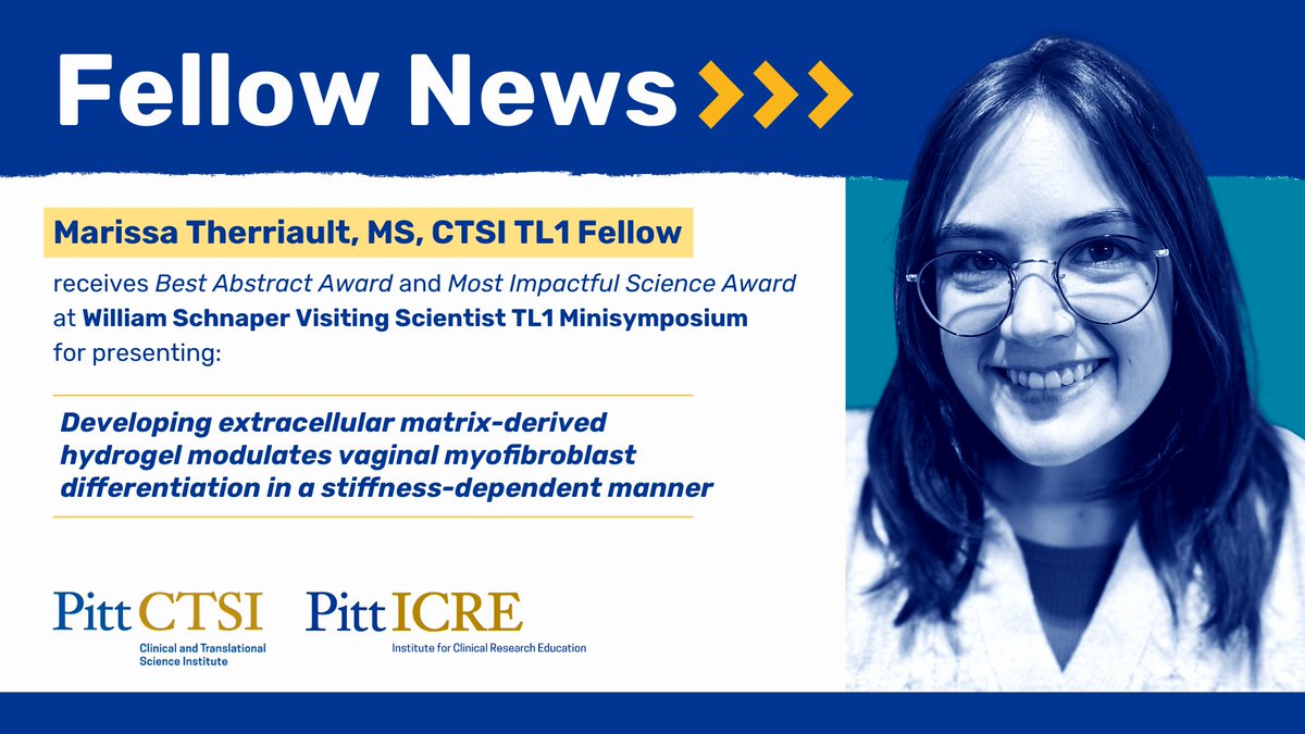 Congrats to #TL1 Fellow, Marissa Therriault, for being awarded the 𝘉𝘦𝘴𝘵 𝘈𝘣𝘴𝘵𝘳𝘢𝘤𝘵 𝘈𝘸𝘢𝘳𝘥 & 𝘔𝘰𝘴𝘵 𝘐𝘮𝘱𝘢𝘤𝘵𝘧𝘶𝘭 𝘚𝘤𝘪𝘦𝘯𝘤𝘦 𝘈𝘸𝘢𝘳𝘥 at the @GHUCCTS_CTSA & @CCOS_CTSA William Schnaper Visiting Scientist TL1 Mini-Symposium! 🎉
