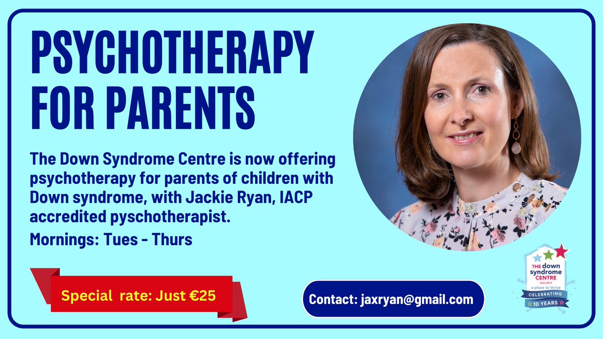 🌟 Exciting News! We are delighted to announce a new psychotherapy service for parents of children with Down syndrome. These one-to-one sessions support well-being and are offered at a subsidised rate of just €25. More: bit.ly/3PVOhCA Book: jaxryan@gmail.com