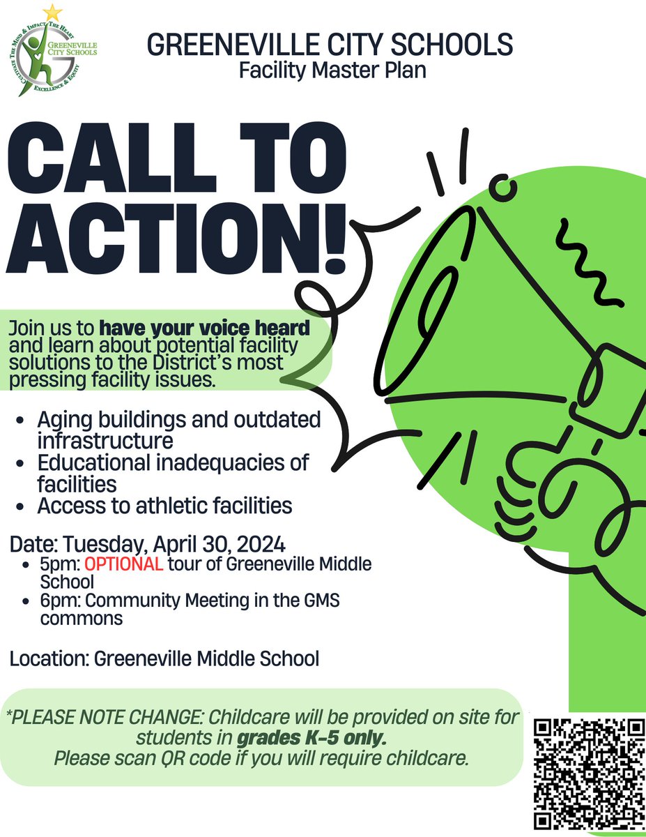 Tuesday, April 30, 2024 @ 5pm Join us for a community meeting in the GMS commons to discuss solutions to our most pressing facility issues. Click the link for more details. edl.io/n1911454