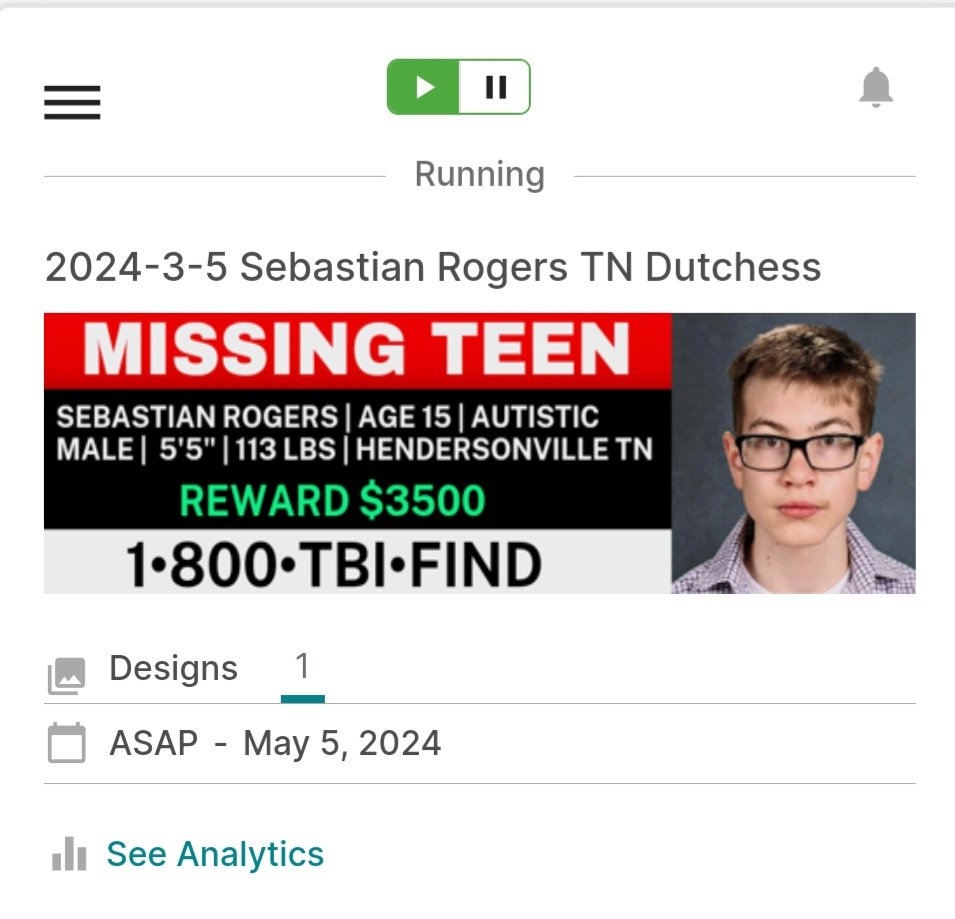 Two active #BLIPBILLBOARDS in #TENNESSEE since 3/5/2024. 💚🧩💚 #SebastianRogers #FindTheMissing @Dutch4Missing