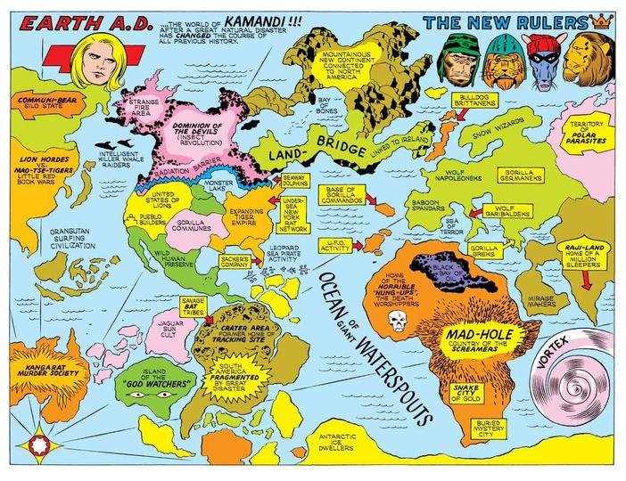 This map of future Earth from Kamandi is bonkers great Kirby goodness