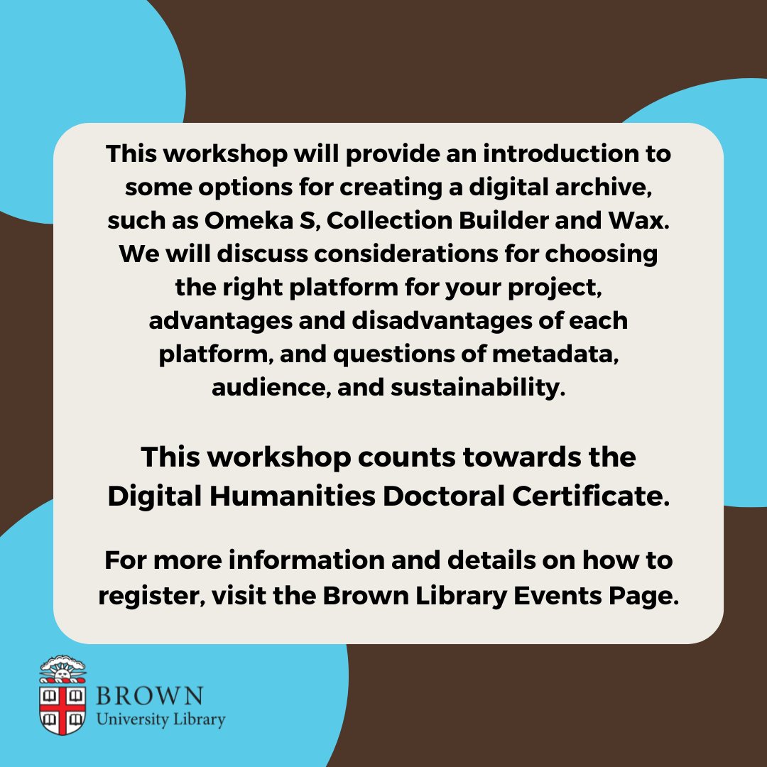 Join us on for the Introduction to Digital Archiving Workshop w/ @tarikasankar, Digital Humanities Librarian, and Khanh Vo, Digital Humanities Specialist on Tuesday, April 16 from 2-3:30. In person @brownlibrary & on Zoom. Learn more & register: tinyurl.com/4jh7p86y #BrownU