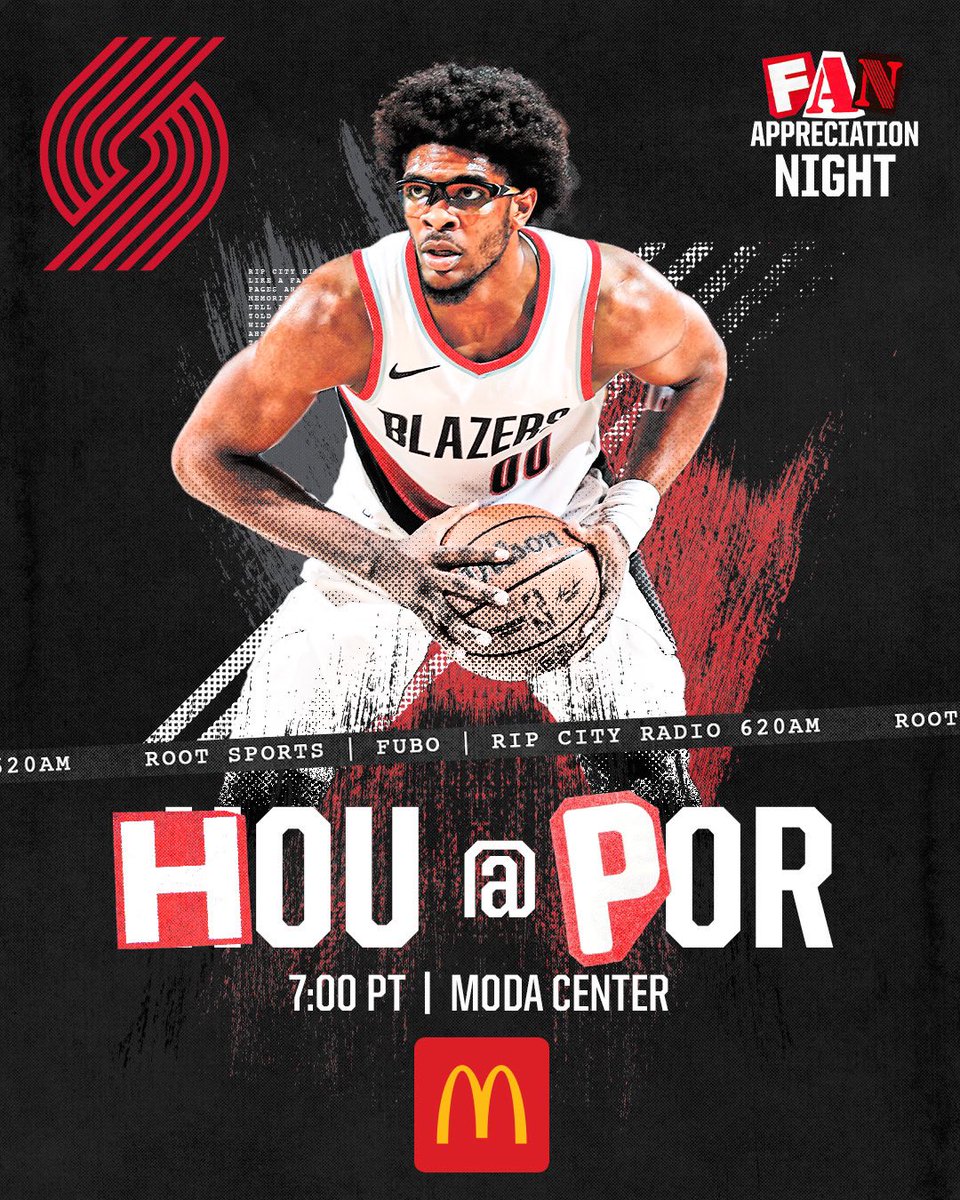 Final home game of ‘23-24 🥹 🏀 #RipCity  vs. @HoustonRockets 🏟️ @ModaCenter ⌚️ 7:00PM PT 📺 @ROOTSPORTS_NW // @fuboTV 📻 @ripcityradio620