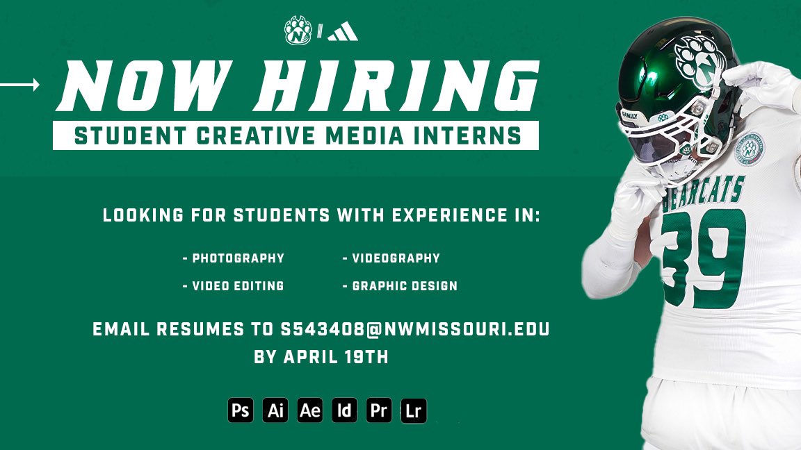 ❗️Don’t miss your opportunity to intern with us❗️ Looking for Creative Media Interns📸 Email Resumes to S543408@nwmissouri.edu Apply by April 19th🗓