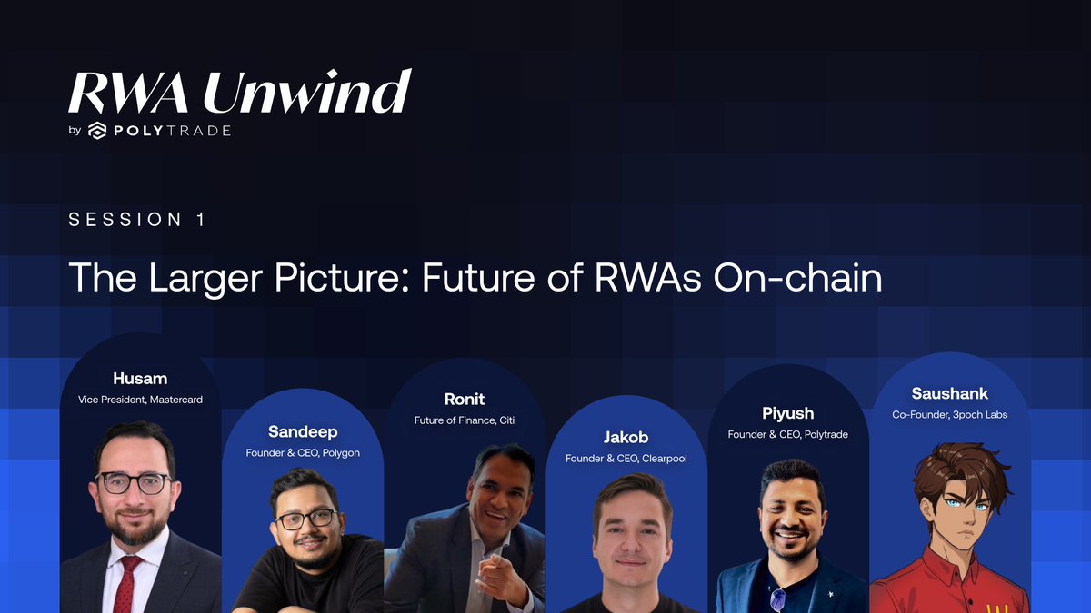 The stellar crew ✨ First conversation of RWA Unwind is on the 'Future of RWAs On-chain' with the changemakers—@Mastercard @Citi @0xPolygon @ClearpoolFin @Polytrade_fin @3pochLabs Looking forward to hearing from @sandeepnailwal @ronitA380 @JKronbichler @PG_inDefi @saushank_