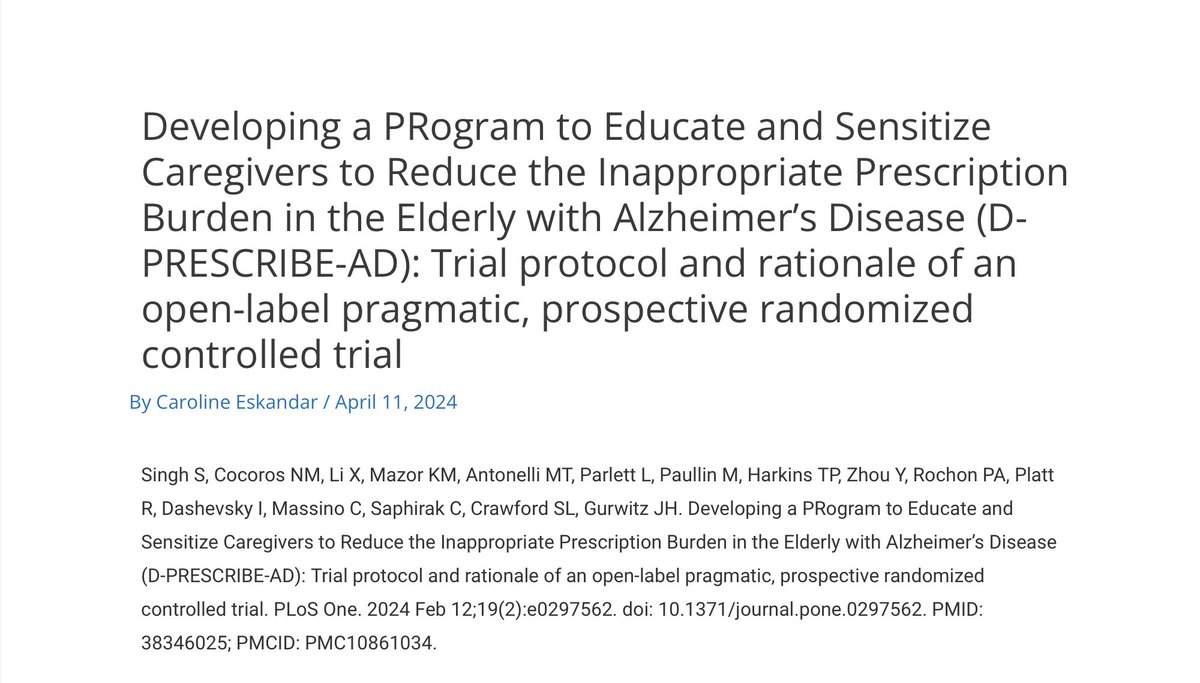 Our latest #USDENblog is about D-PRESCRIBE-AD, a trial protocol concerning #Caregiver awareness of #PIMs among #OlderAdults with #Alzheimers. 

Read it here: deprescribingresearch.org/developing-a-p…

#Deprescribing #Research #Caregivers #Dementia #Meds #Polypharmacy