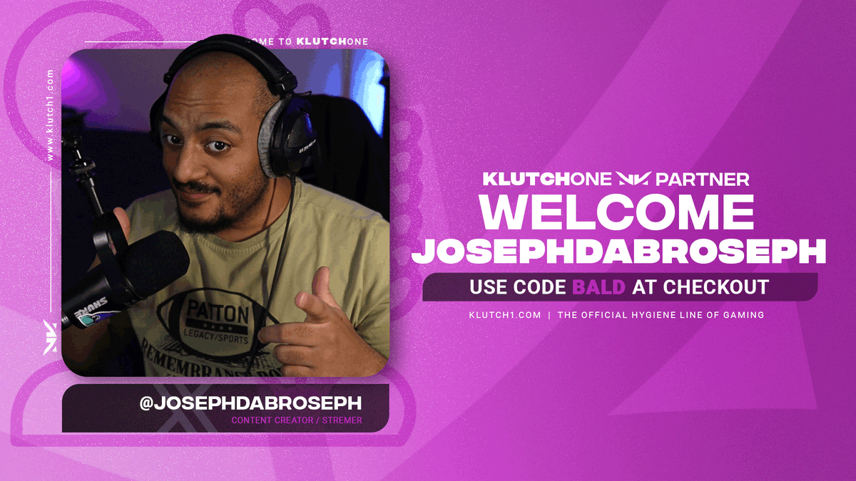 Join us in welcoming the awesome @JosephDaBroseph to the Klutch1 family!🔥 From recording videos since he was young to creating epic CSGO, FPS and IRL content, he's the master of variety. Show your support with code 'BALD' at checkout!🛒