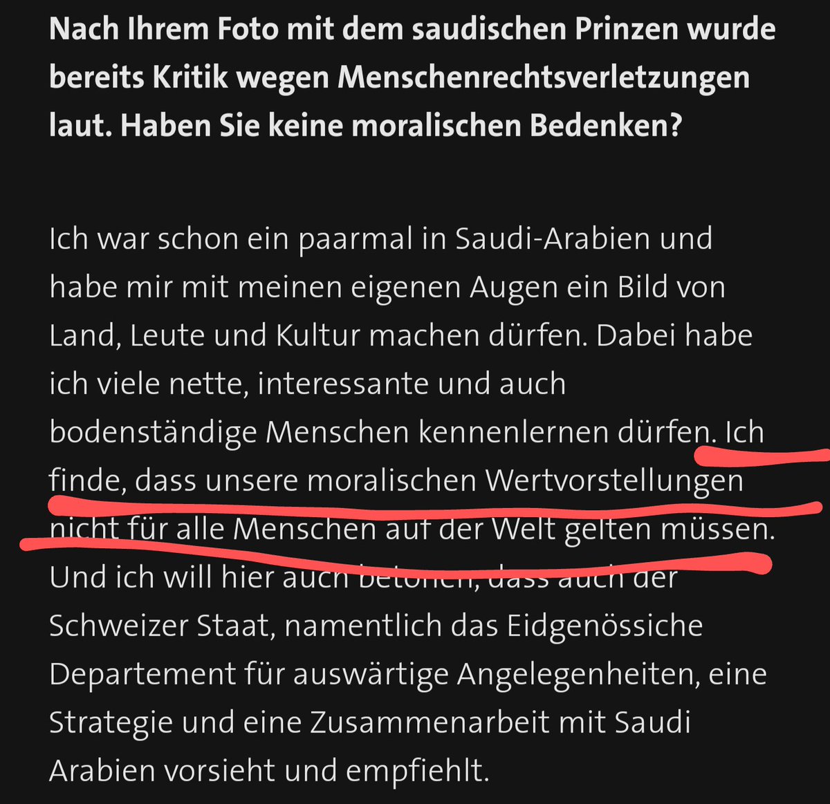 Doch, Jimmy Berisha, Menschenrechte wie Gleichstellung, Schutz von Minderheiten etc. sollen überall gelten!  Niemand will die Saudi-Millionen! Sonst gehts?? #fcschaffhausen #disgälschwarz 

tv.blue.ch/details/bluewi…