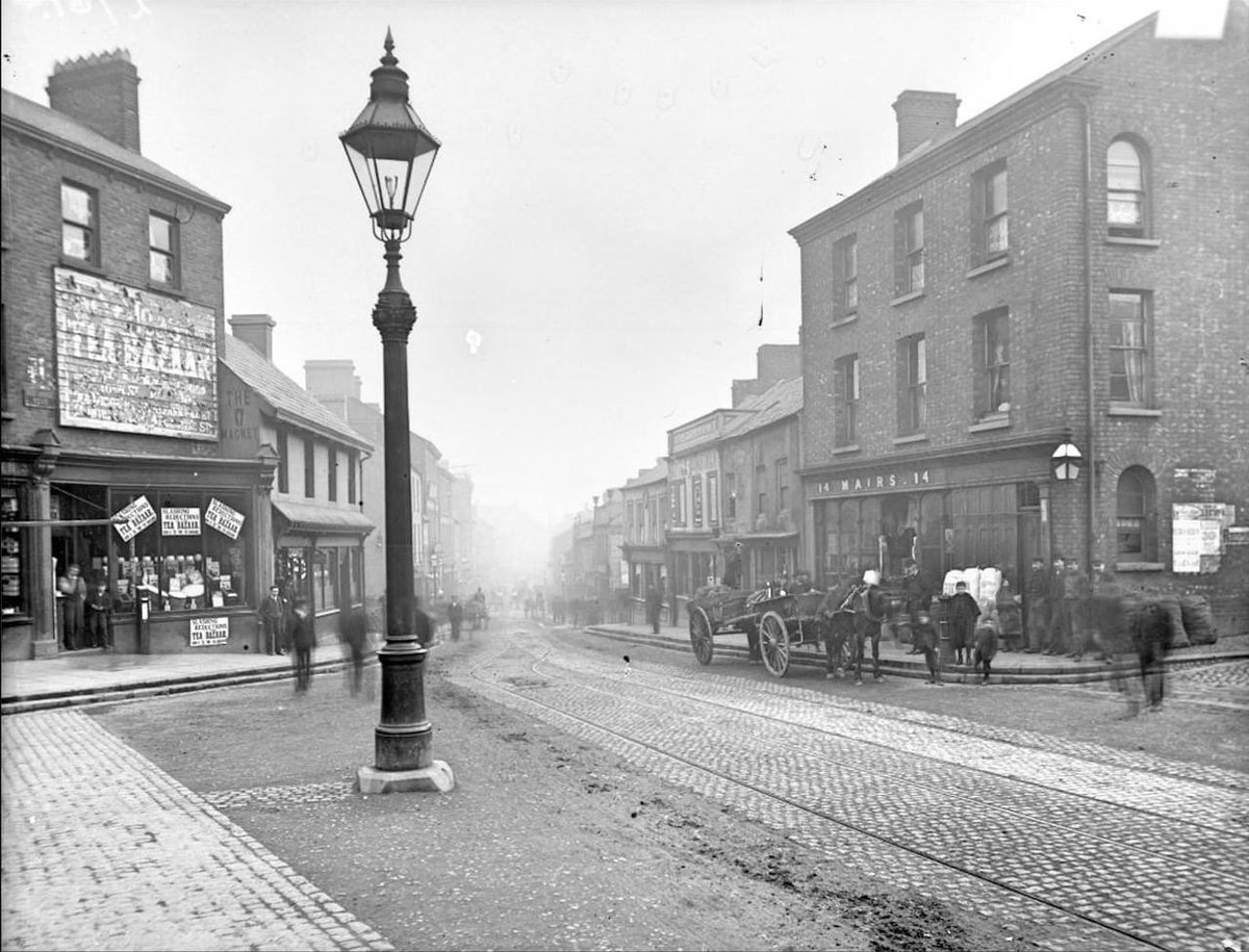 A photograph of Peter's Hill. The Corner of Old Lodge Road (left) and Boyd Street (right), in Belfast. Taken in circa 1894 .