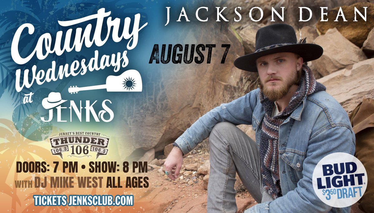 JUST ANNOUNCED! Catch Jackson Dean in Point Pleasant Beach, NJ at @JenksPav on Wednesday, August 7th, Get your tickets now at jacksondeanmusic.com/tour