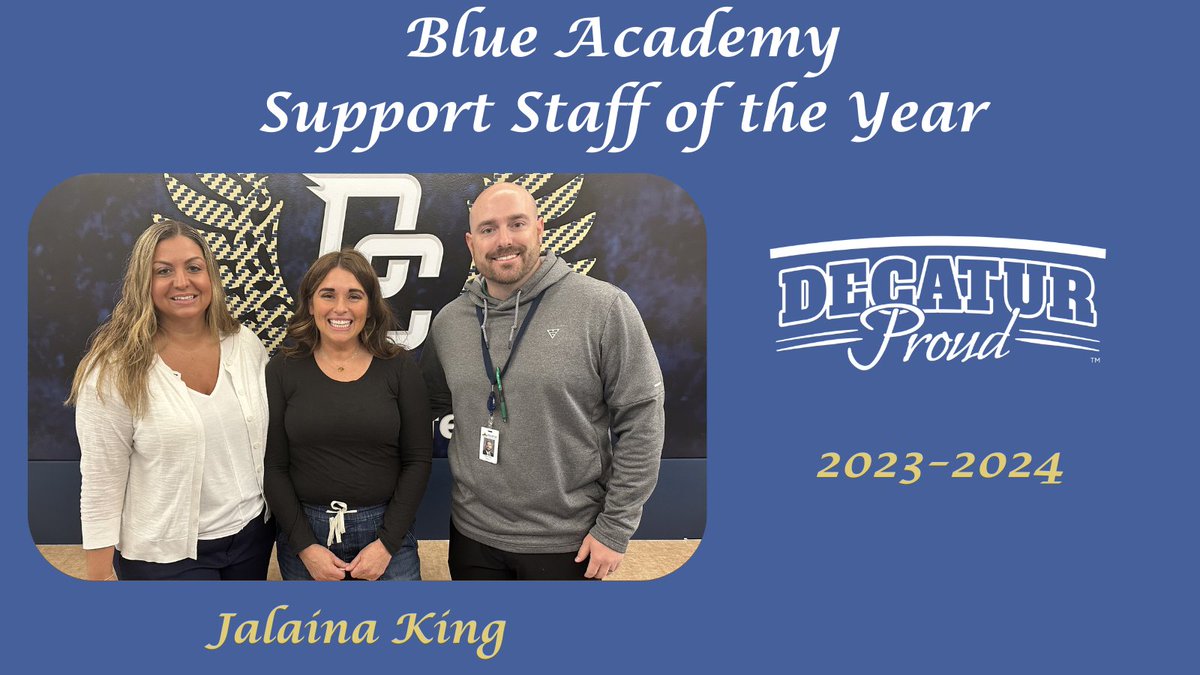 MSDDecaturHR (@msddecaturhr) on Twitter photo Congratulations to Blue Academy Elementary Support Staff of the Year Jalaina King. Thank you for all that you do! We are #decaturproud of you!
<a href="/DELCBlue/">Blue Academy</a>
<a href="/Steph_Hofer/">Dr. Stephanie Hofer</a>
<a href="/MSDDecatur/">MSD Decatur</a> Congratulations to Blue Academy Elementary Support Staff of the Year Jalaina King. Thank you for all that you do! We are #decaturproud of you!
<a href="/DELCBlue/">Blue Academy</a>
<a href="/Steph_Hofer/">Dr. Stephanie Hofer</a>
<a href="/MSDDecatur/">MSD Decatur</a>
