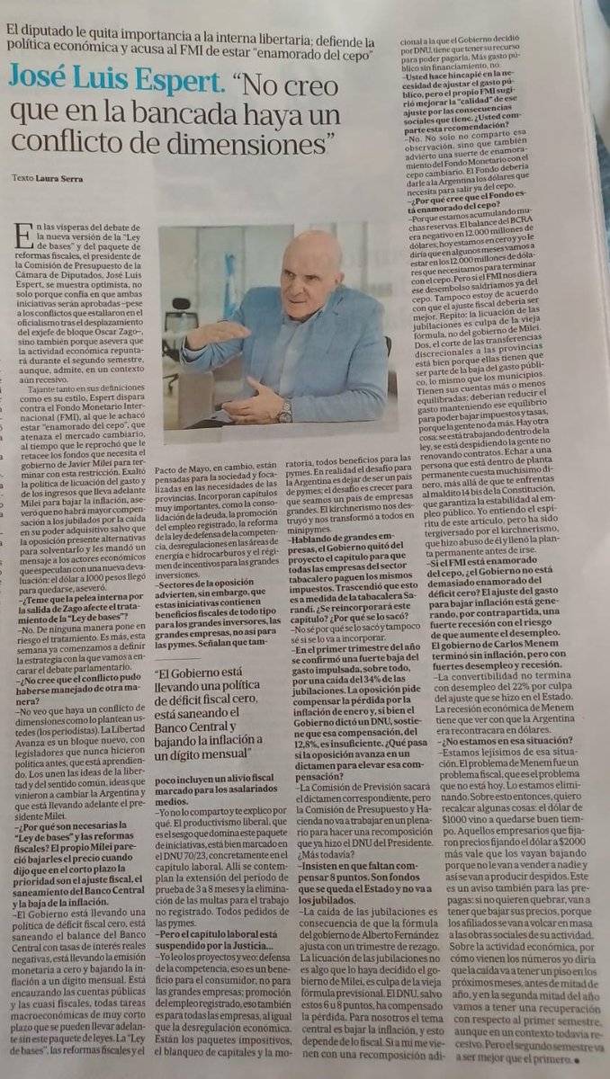 “José Luis Espert: No creo que en la bancada haya un conflicto de dimensiones'. | @LANACION 📝 NOTA ⬇️ bit.ly/3vPBric