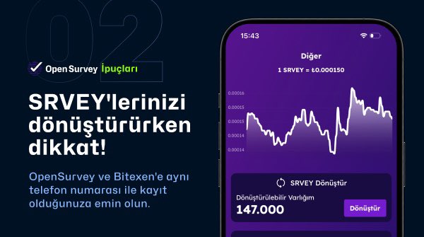 SRVEY ödüllerini dönüştürmede bir sorun mu yaşadın? Genellikle sorunlar OpenSurvey’e kayıt olurken kullandığın telefon numarası ile Bitexen’e kayıt olduğun telefon numarasının aynı olmamasından kaynaklanır. Kayıt olurken aynı telefon numarasını kullanmayı unutma.