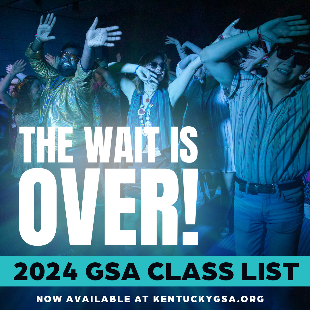 The wait is finally over!

We are proud to announce the GSA Class of 2024! Visit: KentuckyGSA.org to see the accepted and alternate student class lists available by: Artform, Last Name, High School, and County.

CONGRATULATIONS & WELCOME!

#HeyGSA #KYGSA #GSA2024