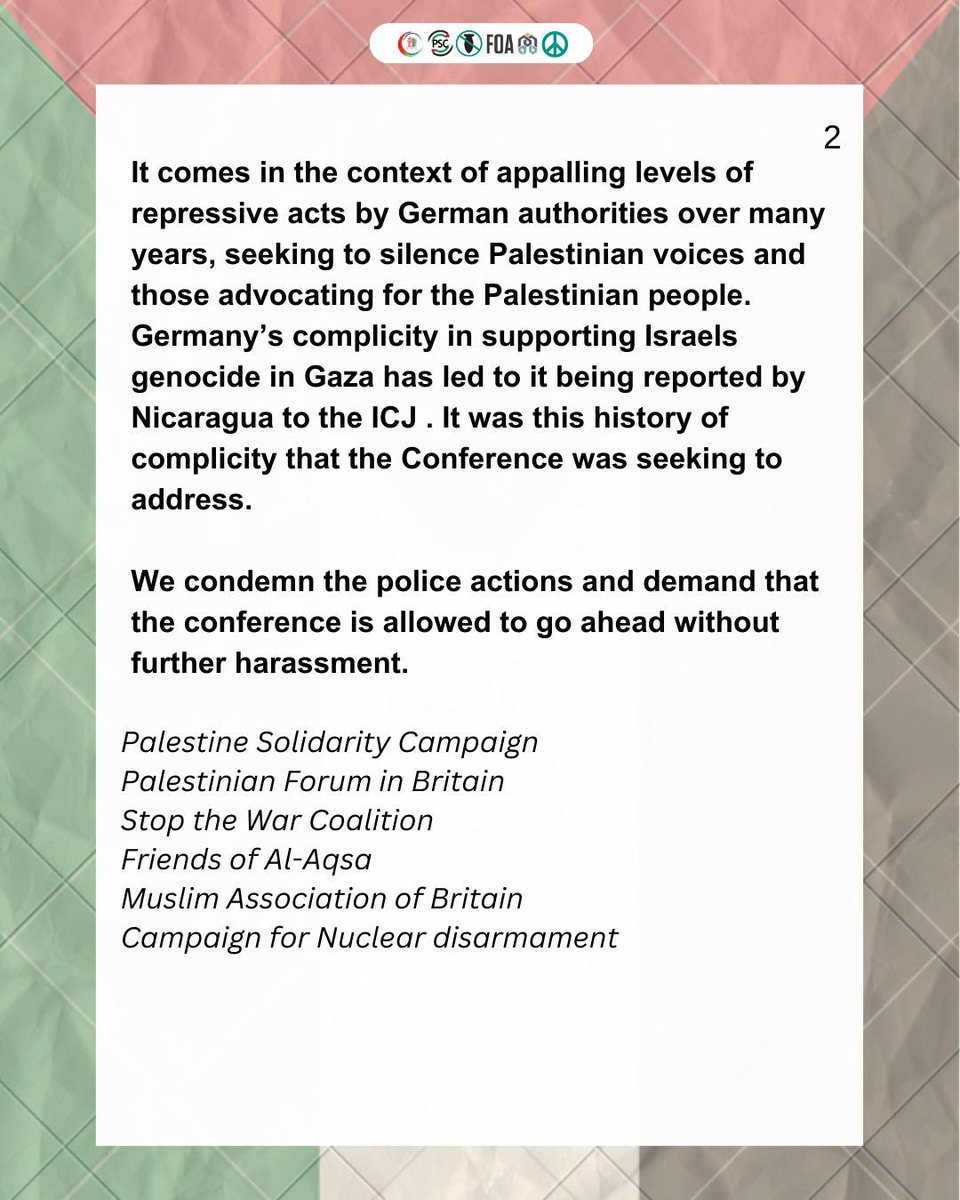 Coalition statement on the German police raid on a Berlin conference organised in solidarity with the Palestinian people. #StopGazaGenocide #FreePalestine