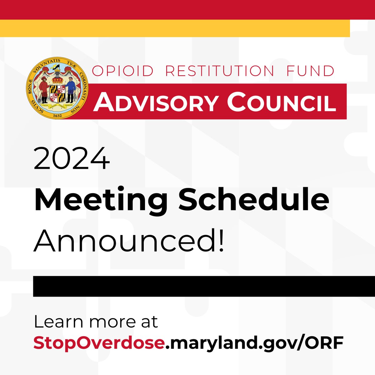 Maryland's Opioid Restitution Fund Advisory Council has announced its meeting schedule for 2024! Their first meeting of this year will be held virtually on Tuesday, April 30th, from 3–4 pm. Visit StopOverdose.maryland.gov/ORF to learn more and for details on how to tune in.