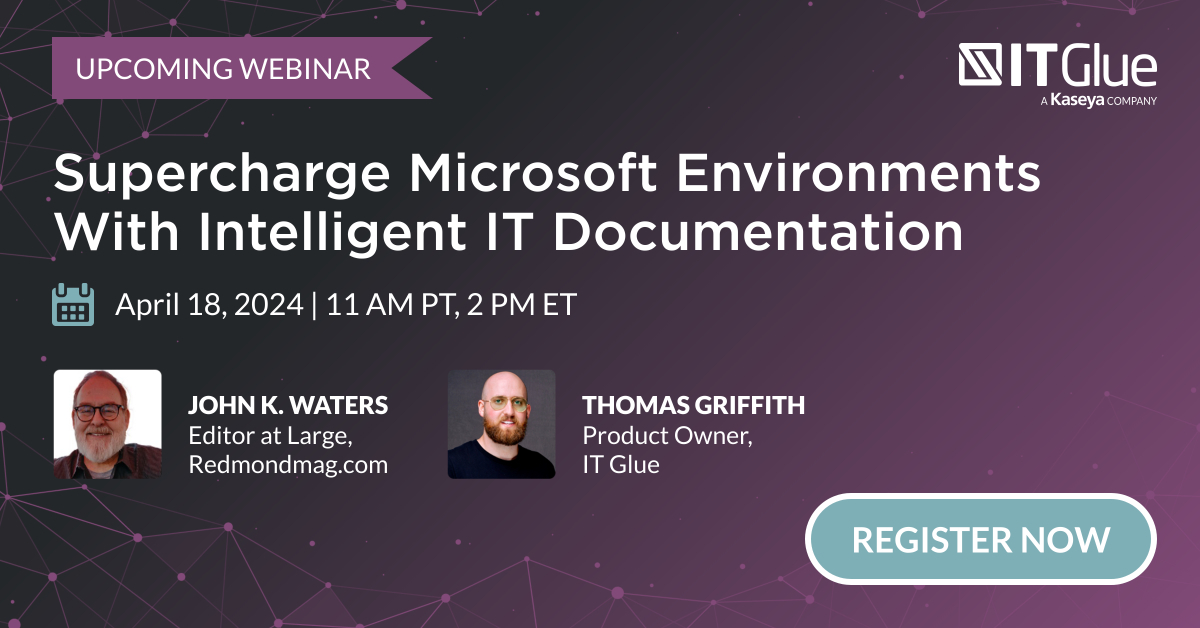 📆 Mark your calendars on April 18 for a live Tech Talk with Thomas Griffith, Product Owner at IT Glue on the current state of IT operations, and the pivotal role of IT documentation in the ever-evolving IT landscape. Register now! bit.ly/4cW1SDQ #microsoft365 #IT