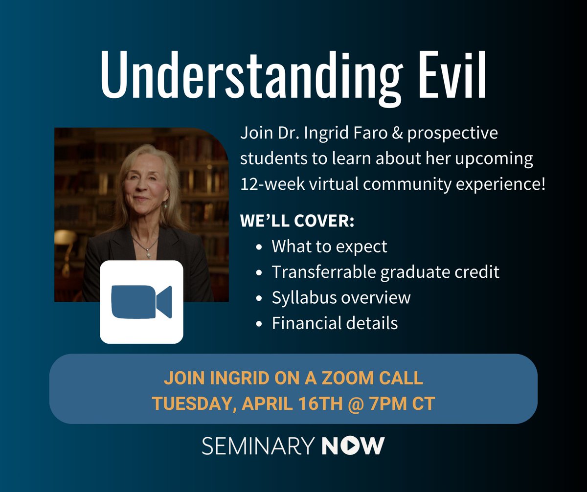 Want to meet with Old Testament scholar, Dr. @faro_ingrid to see if this virtual class is right for you? Link to join on Tuesday 4/16 at 7pm CT: zoom.us/j/96025640758?… @nseminary #ministry #leaders #freecall #livezoom