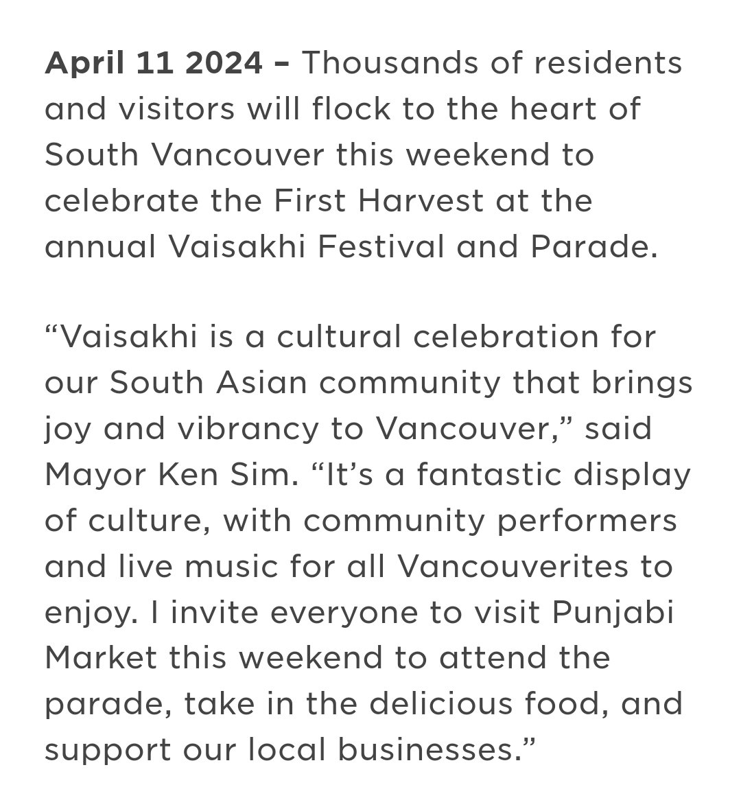 This @CityofVancouver @KenSimCity statement completely removes faith from Vaisakhi. Vancouver's Nagar Keertan started in 1979 to celebrate the revelation of the Khalsa in 1699. Similar to @SurreyMayor, our cities are promoting a party narrative and coopting Vaisakhi for profit.