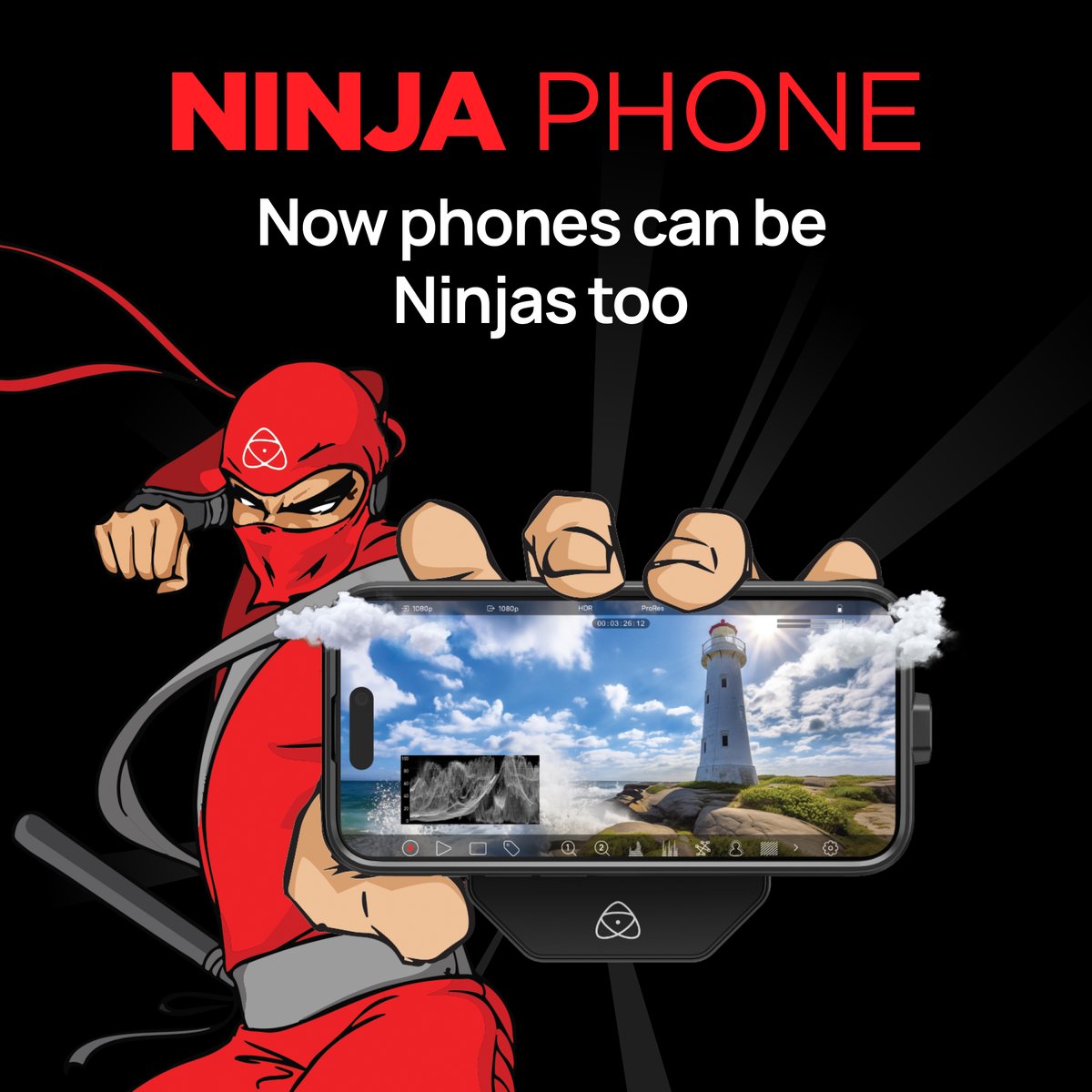 Ninja Phone for iPhone 15 Pro and Max is a whisper quiet 10-bit video co-processor for smartphones and tablets that lets you record from professional HDMI cameras. Previewing at NAB 2024, booth C4931! Learn more at atomos.com. #Atomos #Apple #NinjaPhone #iPhone