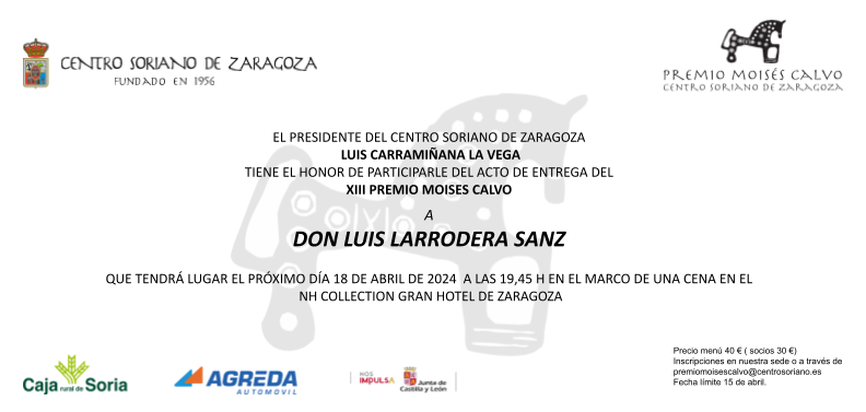 El próximo día 18 celebraremos una de las jornadas más especiales de nuestro CENTRO SORIANO DE ZARAGOZA. Si deseas asistir, estás todavía a tiempo. Apúntate¡¡