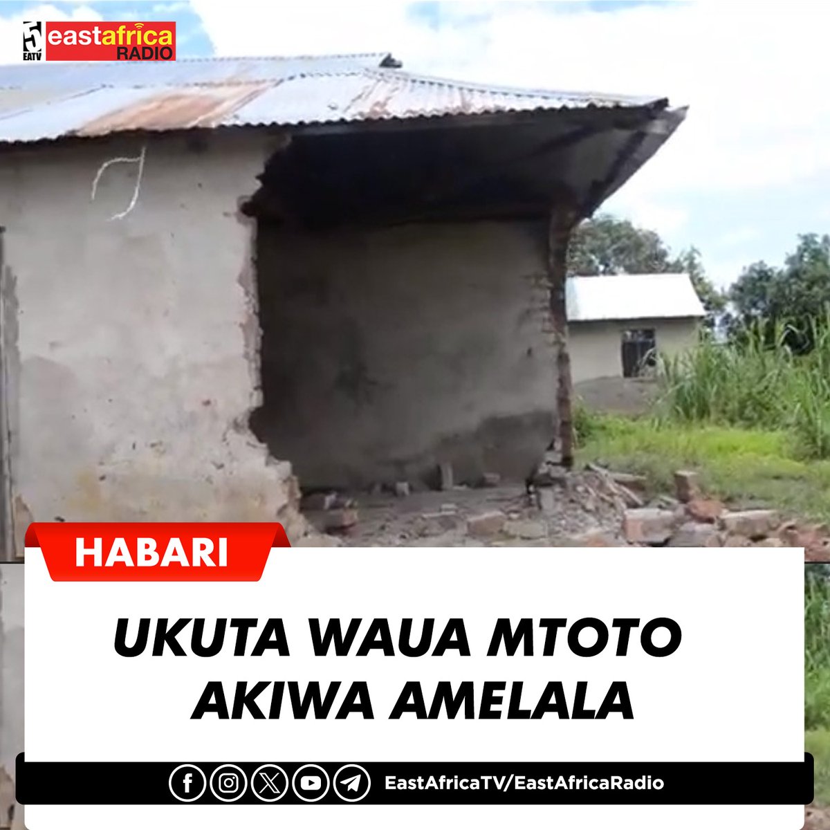 #HABARI Mtoto anayekadiriwa kuwa na umri wa miaka mitano katika mtaa wa Kapalangao Manispaa ya Mpanda mkoani Katavi amefariki kwa kudondokewa na ukuta wa nyumba alipokuwa amelala. Mama mzazi wa mtoto huyo amesema baada ya mvua kunyesha walisikia kishindo cha ukuta ukidondoka na…